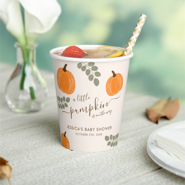 Cute Pumpkin Eucalyptus Fall Baby Shower Pappbecher (In Situ)