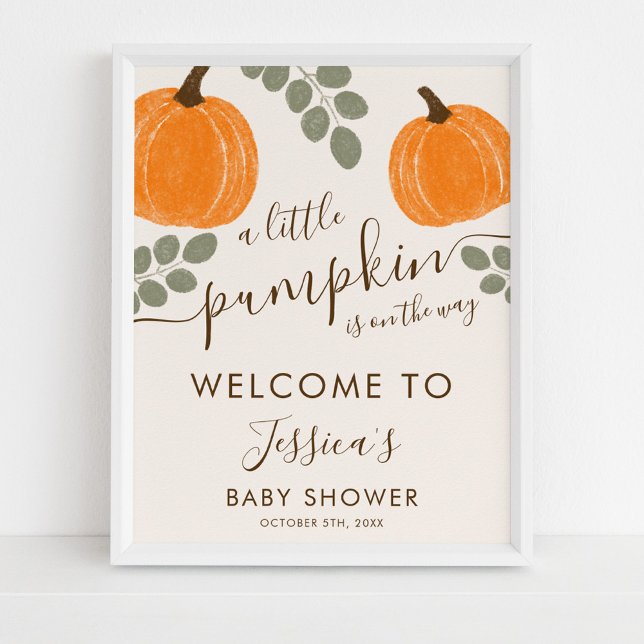 Cute Pumpkin Eucalyptus Fall Baby Shower Welcome Poster (Von Creator hochgeladen)