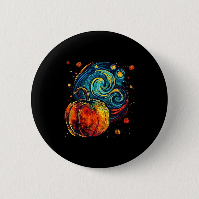 Cute Pumpkin Halloween Thanksgiving Starry Night V Button (Vorderseite)