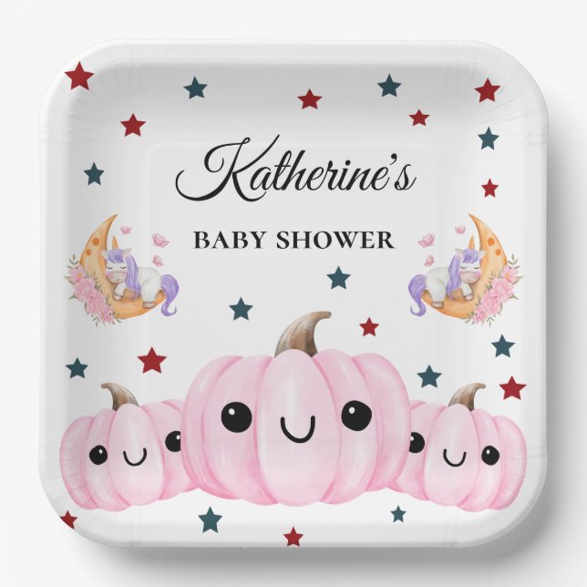 Cute Pumpkin Is On The Way | Halloween Baby Shower Pappteller (Vorderseite)