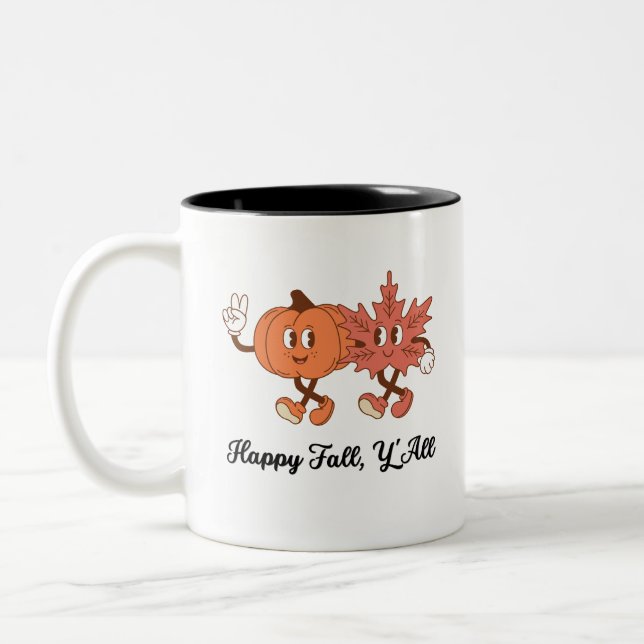 Cute Pumpkin & Leaf Fall Friends Art Zweifarbige Tasse (Links)