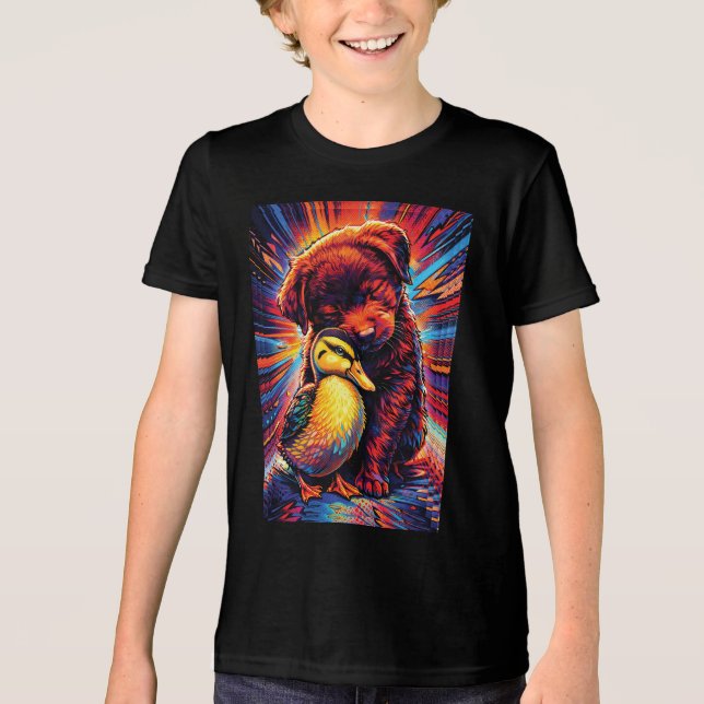 Cute Puppy and Duckling Hug Pop Art  Tri-Blend Shirt (Vorderseite)
