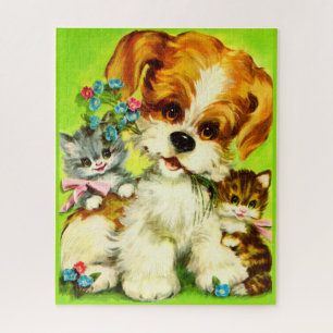 Cute Puppy and Smiling Kittens