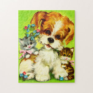 Cute Puppy and Smiling Kittens