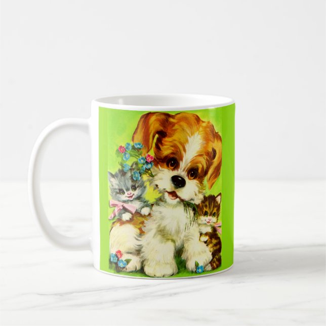 Cute Puppy and Smiling Kittens Kaffeetasse (Links)