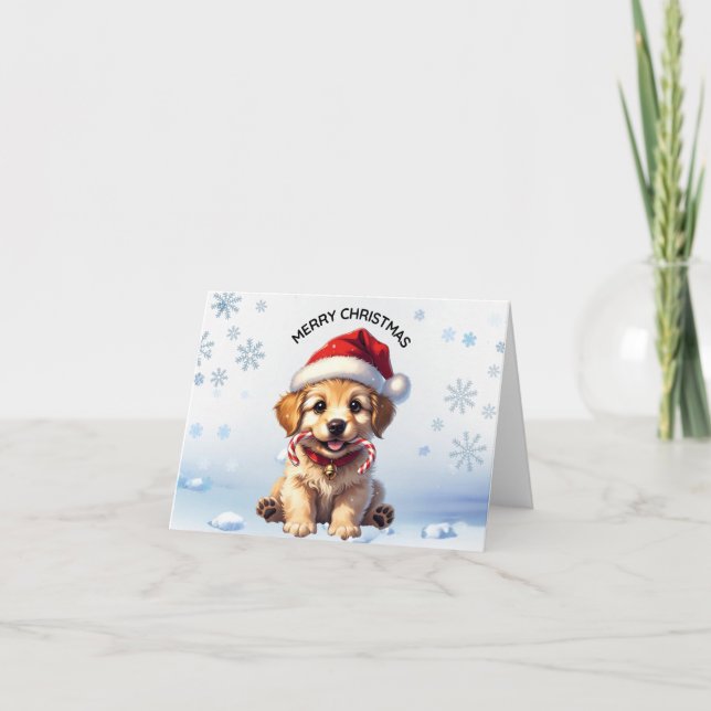 Cute Puppy Christmas Golden Retriever Holiday Dankeskarte (Vorderseite)