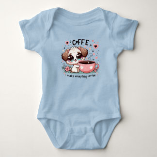 Cute Puppy Coffee Lover Baby Bodysuit - Coffee Mak Strampler