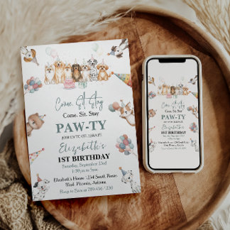 Cute Puppy Dog Boy 1st Birthday | Pawty Time First Einladung