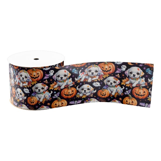 Cute Puppy Dog Halloween Celebration Ripsband (Spule)