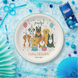 Cute Puppy Dogs Boy 5th Birthday Party Pappteller