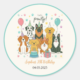 Cute Puppy Dogs Boy 5th Birthday Party Runder Aufkleber