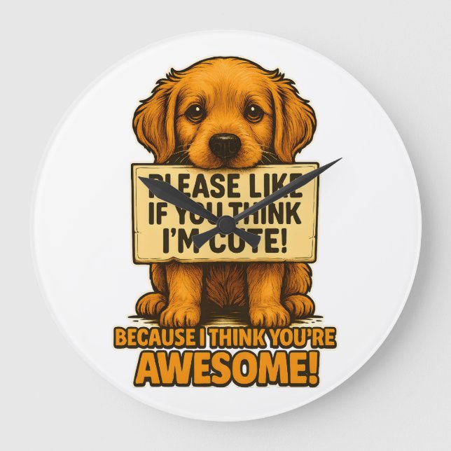 Cute Puppy, Funny Dog Lover Quote Große Wanduhr (Vorderseite)