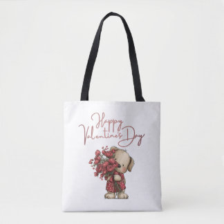 Cute Puppy Happy Valentine's Day Rose Bouquet Tasche