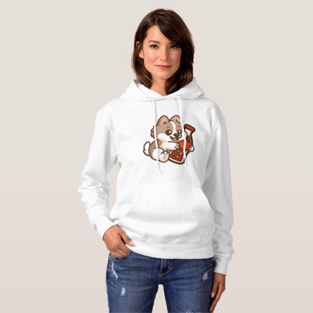 Cute Puppy Hugging Soda Bottle Hoodie (Vorne ganz)
