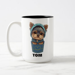 Cute Puppy in a Pocket Two-Tone Coffee Mug Zweifarbige Tasse