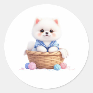 Cute Puppy in Basket Sticker