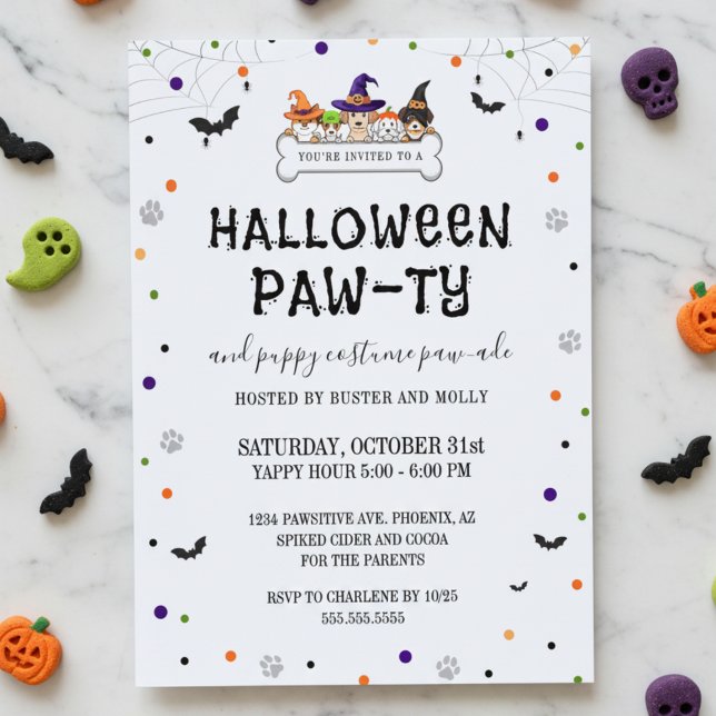 Cute Puppy Parade Halloween Dog Pawty Einladung (cute dog party halloween costume parade for puppy invitations)