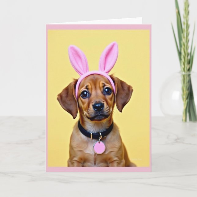 Cute Puppy Rabbit Ears Card Karte (Vorderseite)