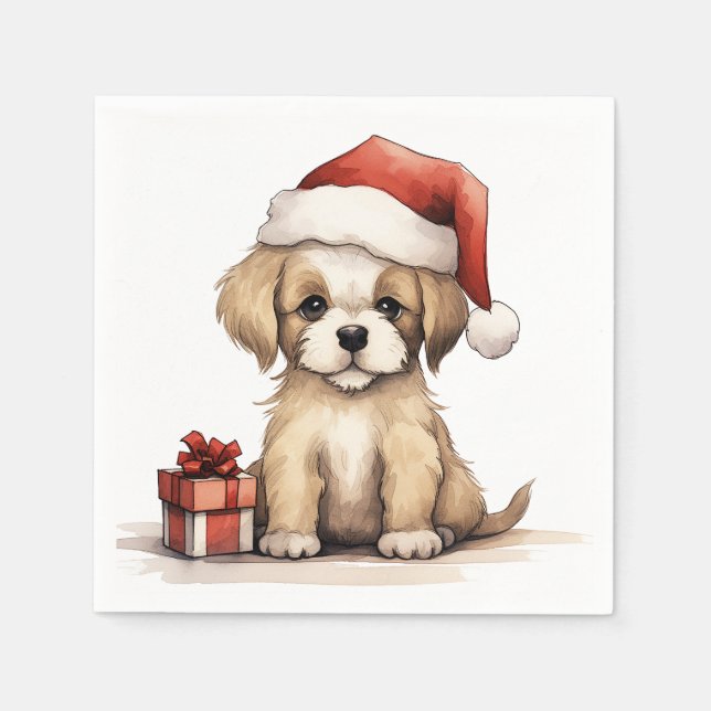 Cute Puppy Wearing a Santa Hat Dog Christmas Serviette (Vorderseite)