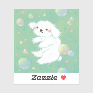 Cute Puppy with Bubbles and Flowers Aufkleber