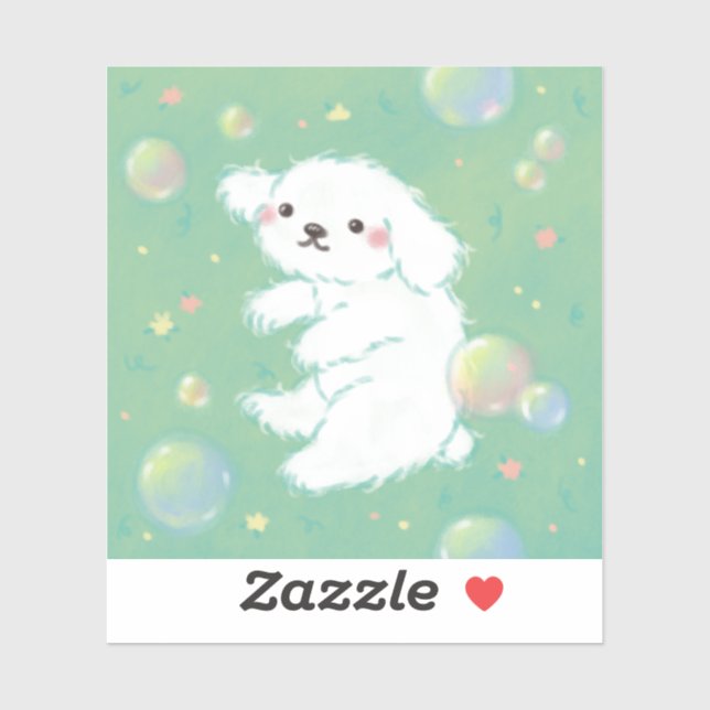 Cute Puppy with Bubbles and Flowers Aufkleber (Blatt)