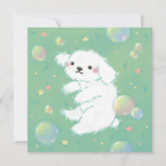 Cute Puppy with Bubbles and Flowers Einladung
