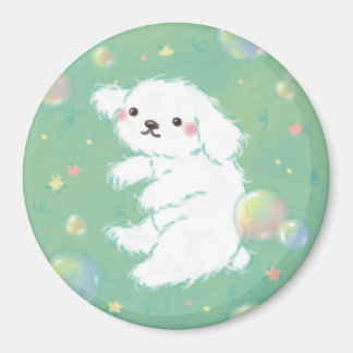 Cute Puppy with Bubbles and Flowers Magnet