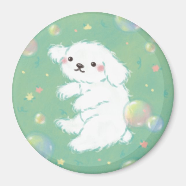 Cute Puppy with Bubbles and Flowers Magnet (Vorne)