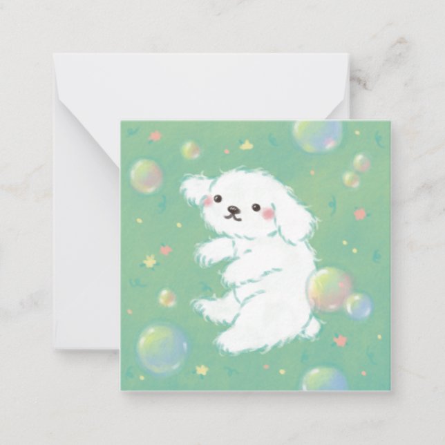 Cute Puppy with Bubbles and Flowers Mitteilungskarte (Vorderseite)