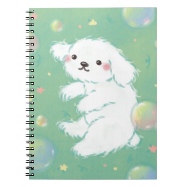 Cute Puppy with Bubbles and Flowers Notizblock (Vorderseite)