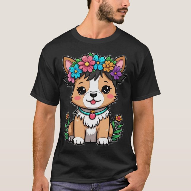 Cute Puppy with Flower Crown - Adorable Canine Art T-Shirt (Vorderseite)