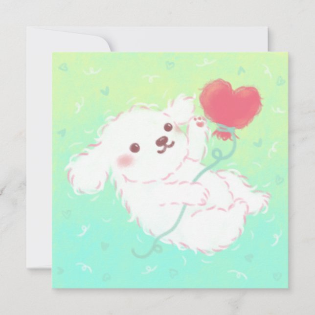 Cute Puppy with Heart Balloon Einladung (Vorderseite)