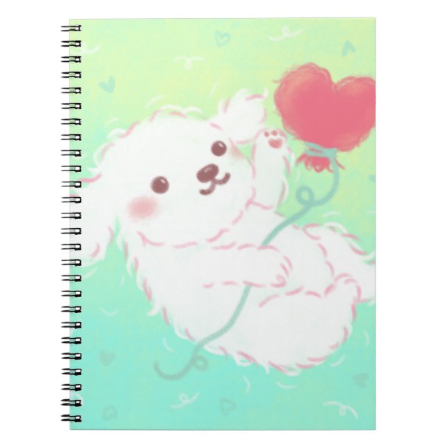 Cute Puppy with Heart Balloon Notizblock (Vorderseite)