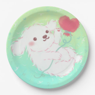Cute Puppy with Heart Balloon Pappteller