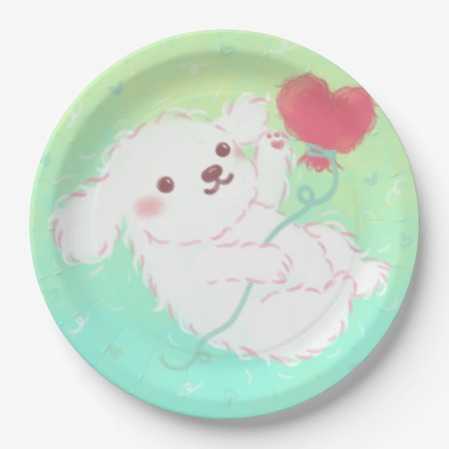 Cute Puppy with Heart Balloon Pappteller (Vorderseite)