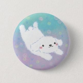 Cute Puppy with Pastel Flowers Button