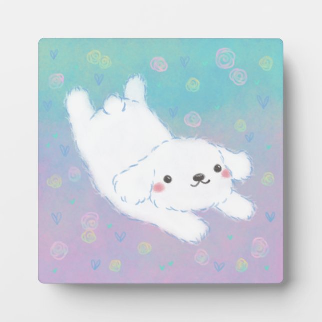 Cute Puppy with Pastel Flowers Fotoplatte (Vorderseite)
