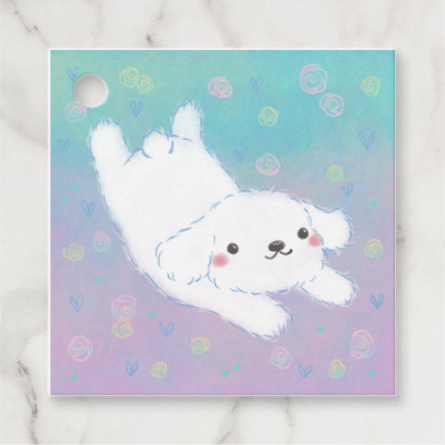 Cute Puppy with Pastel Flowers Geschenkanhänger (Vorderseite)