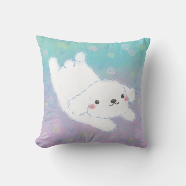Cute Puppy with Pastel Flowers Kissen (Vorderseite)