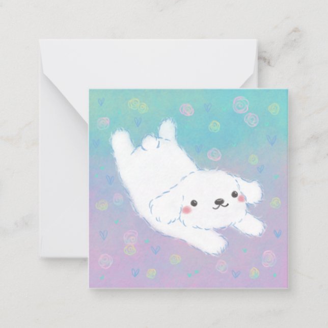 Cute Puppy with Pastel Flowers Mitteilungskarte (Vorderseite)