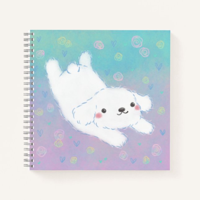 Cute Puppy with Pastel Flowers Notizbuch (Vorderseite)
