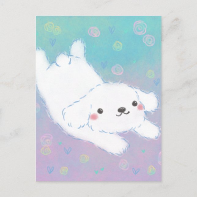 Cute Puppy with Pastel Flowers Postkarte (Vorderseite)