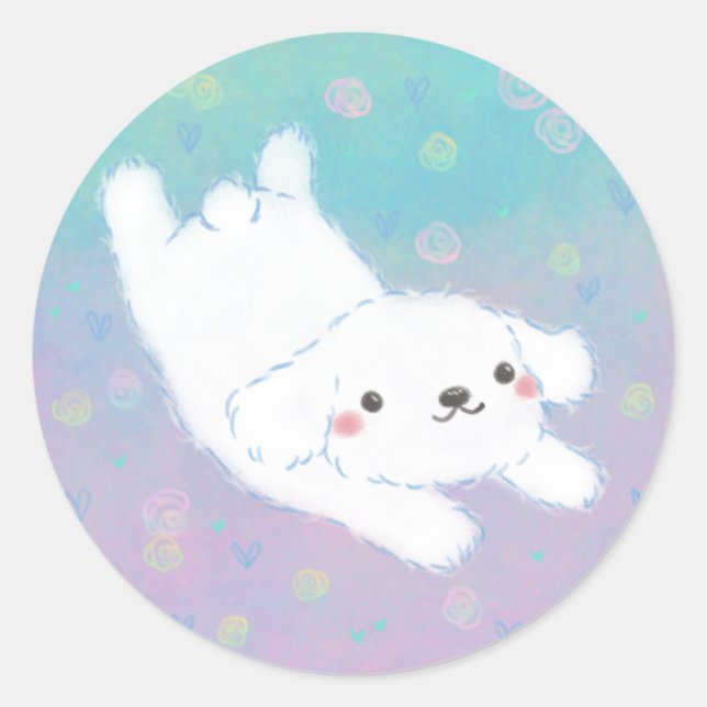 Cute Puppy with Pastel Flowers Runder Aufkleber (Vorderseite)
