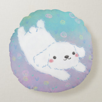 Cute Puppy with Pastel Flowers Rundes Kissen