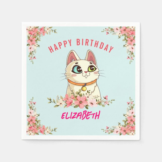 Cute Purfect Cat Kitten Geburtstagsparty Serviette (Vorderseite)