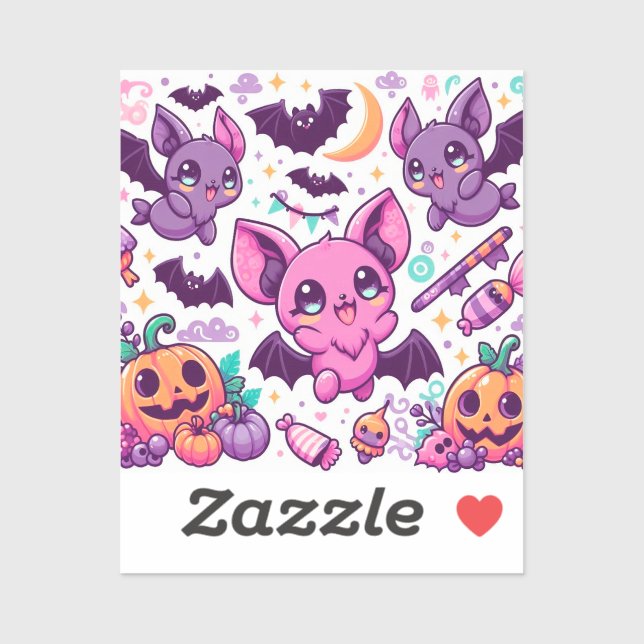 Cute purple bats halloween candy aufkleber (Blatt)
