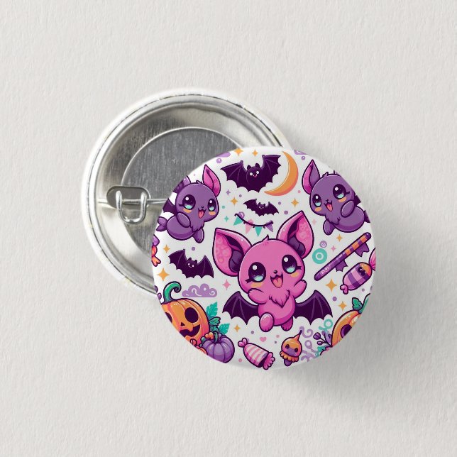 Cute purple bats halloween candy button (Vorne & Hinten)
