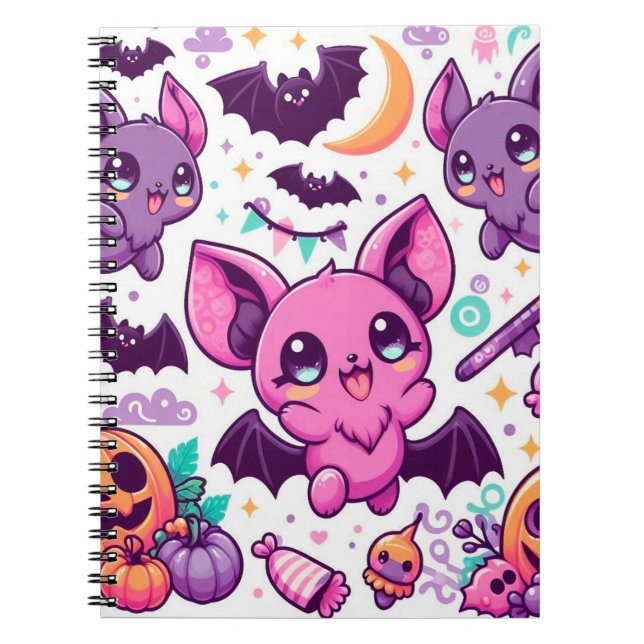 Cute purple bats halloween candy notizblock (Vorderseite)