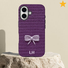 Cute Purple Crochet Bow Yarn Custom Name iPhone 16 Hülle