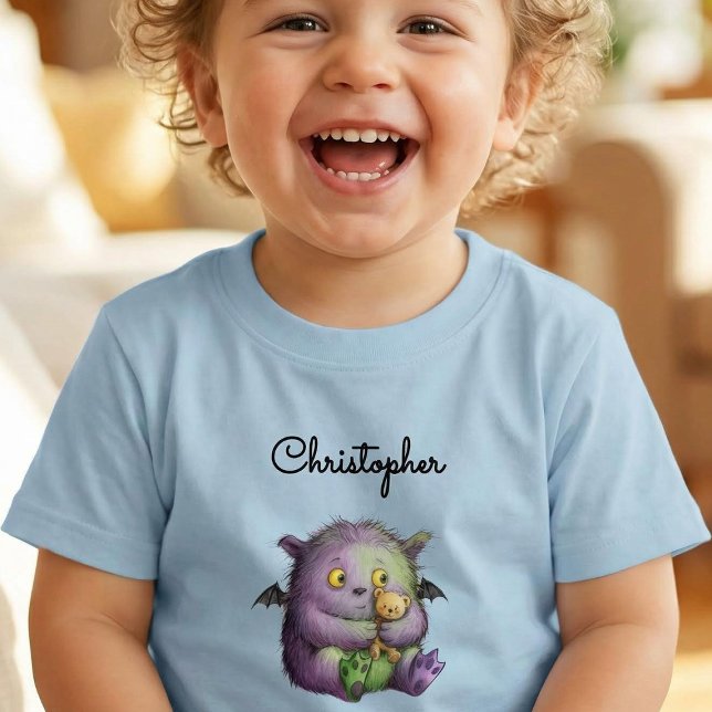 Cute Purple Green Fluffy Monster Buddy Kleinkind T-shirt (Von Creator hochgeladen)